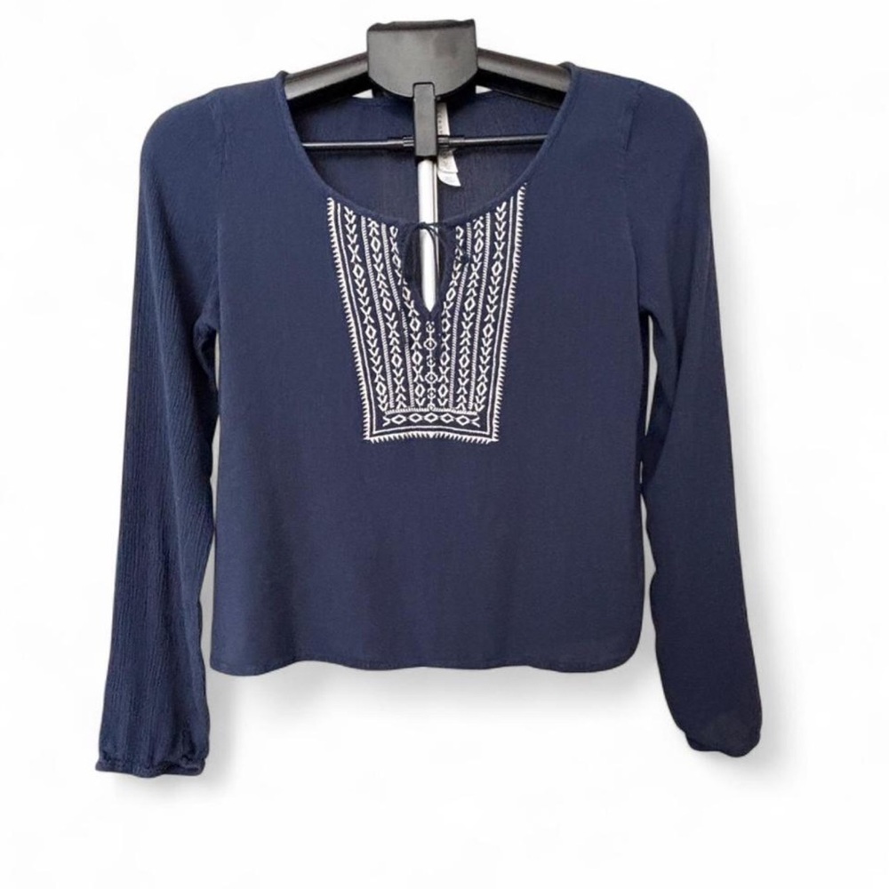 Aeropostale Navy Blue Embroidered Blouse